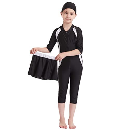 IMEKIS Modest Girl Burkini Swimsuit Set with Long Sleeve Rash Guard