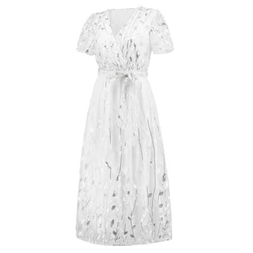 Sparkly V Neck Floral Embroidered Maxi Dress for Wedding Guest