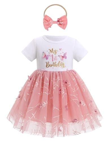 IDOPIP Baby Girls' 1st Birthday Flower Tutu Dress & Headband Set for Cake Smash