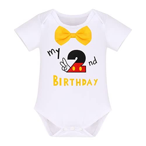 IMEKIS Toddler Boys 2nd Birthday Outfit Bowtie Romper Pants Headband