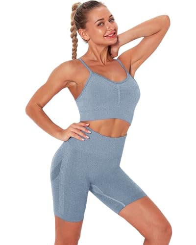 Women's Workout Sets: Strappy Sports Bra & High Waist Biker Shorts