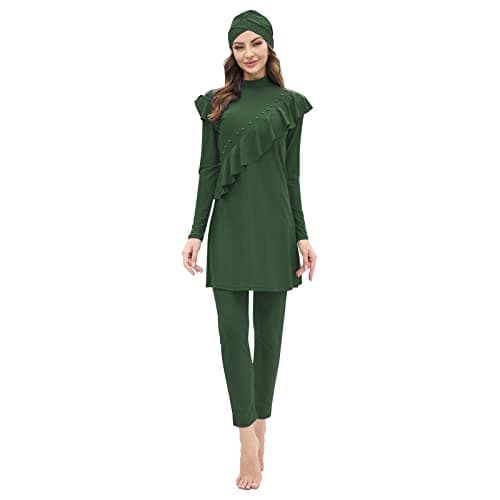 IMEKIS Modest Women's Burkini Swimwear with Ruffle Hijab Top