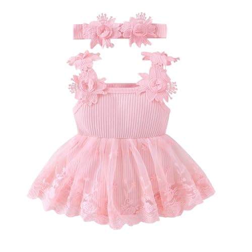Newborn Baby Girls Lace Romper Floral Dress 0-18 Months