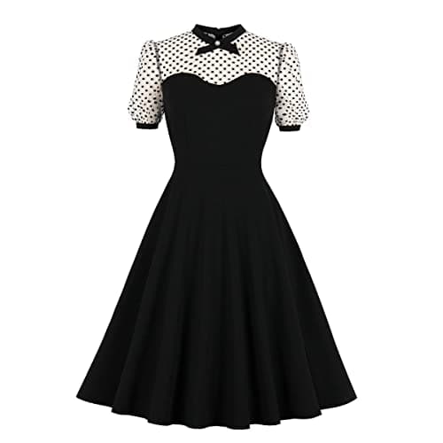 IMEKIS Womens 1950s Vintage Polka Dots Audrey Hepburn Dress