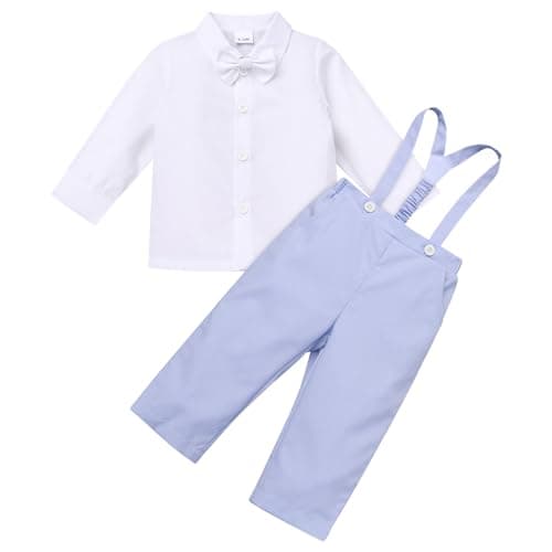 Christening Outfit for Toddler Boy with Bowtie and Suspenders
