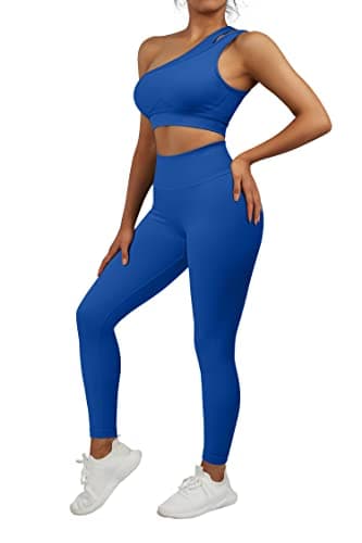 OMKAGI Women's Workout Set: One Shoulder Sports Bra & Lifting Leggings