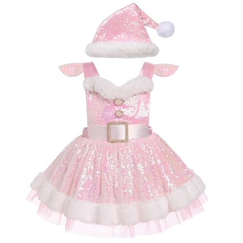 Toddler Girls Santa Costume Dress with Hat for Christmas & Halloween