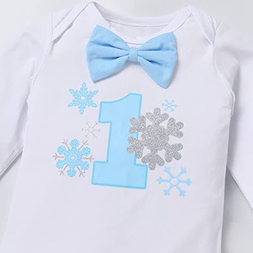IDOPIP Baby Boys Christmas Snowflake 1st Birthday Cake Smash OutfitRunWith Crown Headband