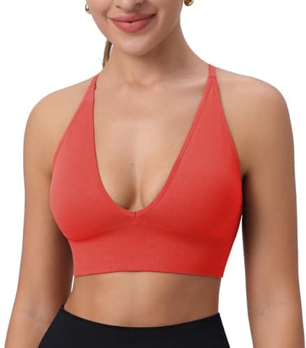 SHAEND Women's Deep V-Neck Padded Sports Bra with Criss Cross Straps Yoga Top