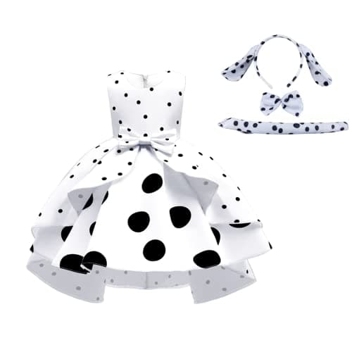 Dalmatian Costume for Girls: Dress with Headband and Tail for Halloween and Birthday Outfit
