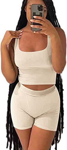 Ribbed Crop Tank Top and Yoga Leggings Set for Women