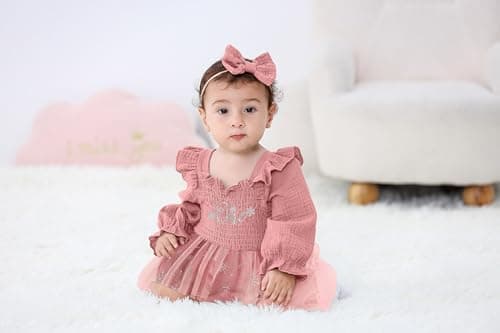 TITKKOP Baby Girl 1st Birthday Tulle Romper Long Sleeve Cake Smash Outfit