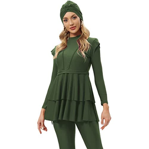 IMEKIS Modest Women's Burkini Swimwear with Ruffle Hijab Top