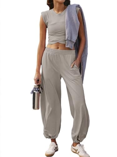 Glamaker Women's Two-Piece Athletic Set Casual Workout Tops & Sweatpants