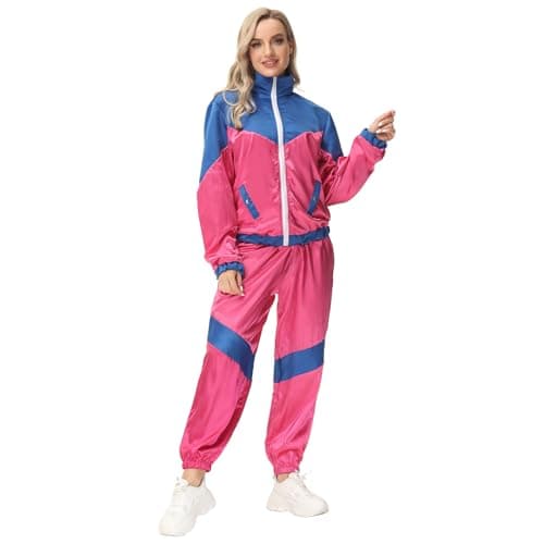 80s Workout Halloween Costume Color Block Windbreaker Outfit Set