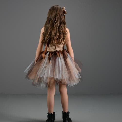 IMEKIS Toddler Girl Cavegirl Halloween Costume with Headband and Leopard Tutu