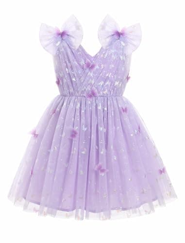 Toddler Girls' Butterfly Dress with Sparkle Sequins - Formal Birthday Wedding Outfits (2-10T)