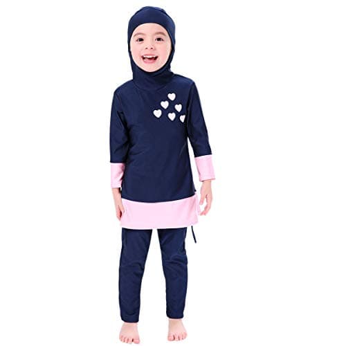 IMEKIS Modest Girl Burkini Swimsuit Set with Long Sleeve Rash Guard