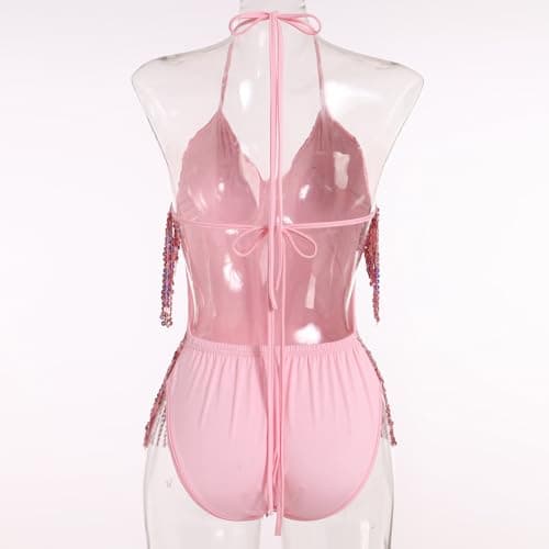 FYMNSI Women’s Sequined Tassel Bodysuit for Festivals and Costumes