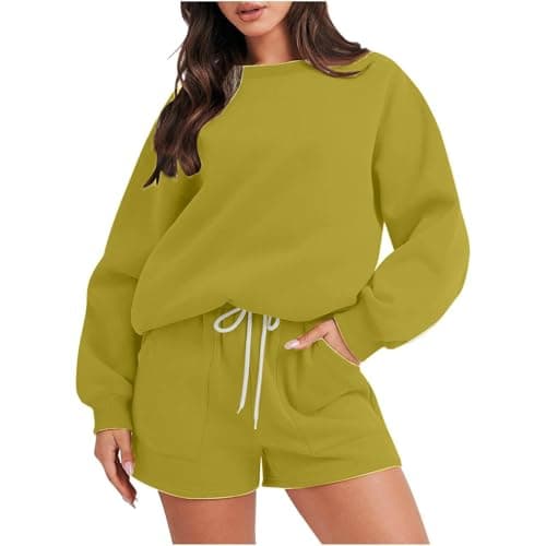 MXTPOV Women's 2024 Fall Two-Piece Outfit Long Sleeve Pullover Shorts Tracksuit