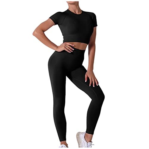 Fartey High-Waist Seamless Leggings Matching Backless Strappy Sports Bras Yoga Running Set
