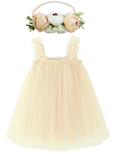 BGFKS Toddler Girl Rainbow Tulle Tutu Dress & Flower Headband Set
