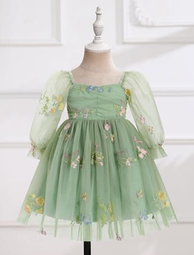 Toddler Girl Birthday Dress with Floral Print and Long Sleeves