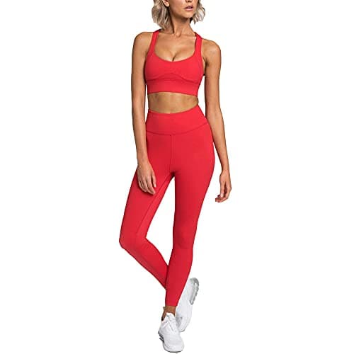 Hotexy Women's High Waisted Yoga Leggings & Stretch Sports Bra Set