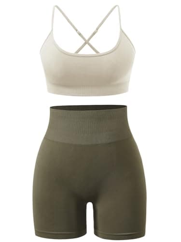 High Waisted Yoga Shorts and Strappy Sports Bra Gym Set for Women