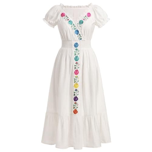 Women Mexican Fiesta Dress Floral Embroidered Maxi Gown