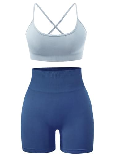 High Waisted Yoga Shorts and Strappy Sports Bra Gym Set for Women