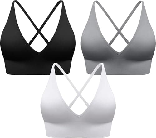 SHAEND Women's Deep V-Neck Padded Sports Bra with Criss Cross Straps Yoga Top