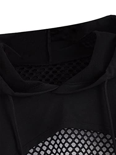 Women's Fishnet Drawstring Hoodie Sweatshirt