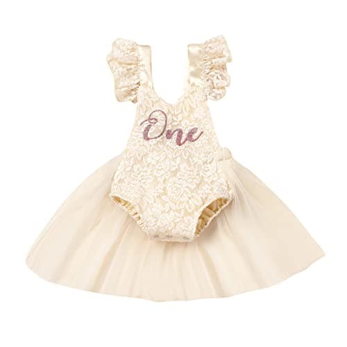 IBAKOM Baby Girl First Birthday Tutu Dress Lace Tulle Romper