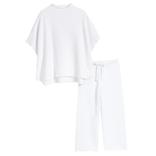 SeeLuNa Women's 3/4 Sleeve Batwing Capelet & Wide Leg Pants Loungewear Set
