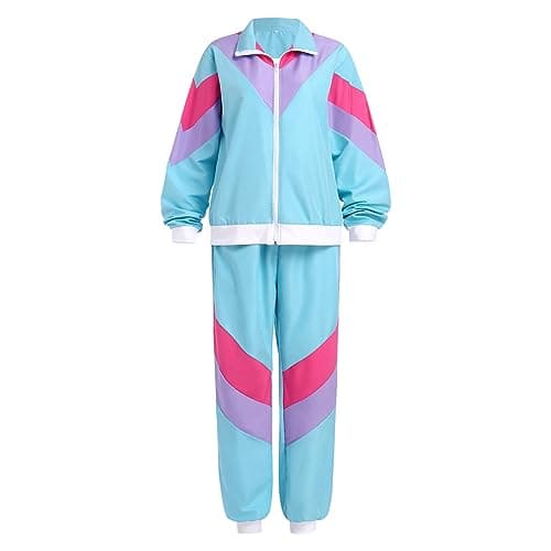 80s Workout Halloween Costume Color Block Windbreaker Outfit Set