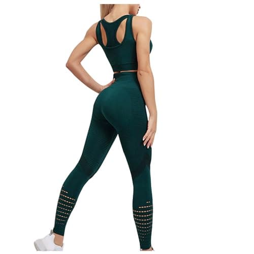 Fartey High-Waist Seamless Leggings Matching Backless Strappy Sports Bras Yoga Running Set