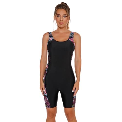 IMEKIS Women's Tropical Print Lap Swim Suit with Tummy Control