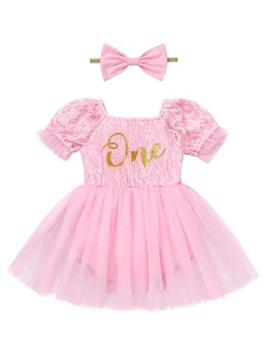 IMEKIS Baby Girl 1st Birthday Tulle Romper with Headband Sleeve