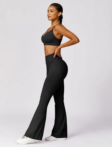 OmeWee Women's V-Neck Adjustables Cami Bra & High-Waist Flared Leggings Workout Set