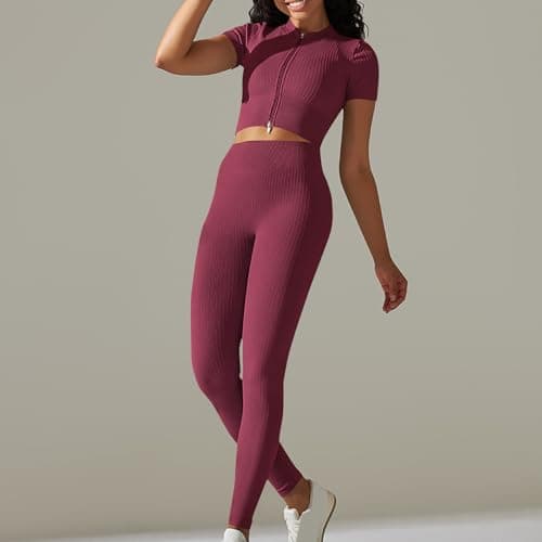 Fartey Women's Matching Workout Set High Waist Leggings & Zip Up Tops
