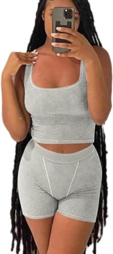 Ribbed Crop Tank Top and Yoga Leggings Set for Women