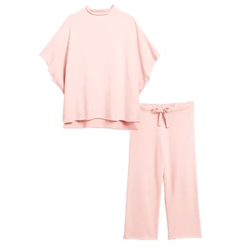 SeeLuNa Women's 3/4 Sleeve Batwing Capelet & Wide Leg Pants Loungewear Set
