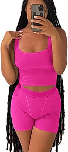 Ribbed Crop Tank Top and Yoga Leggings Set for Women