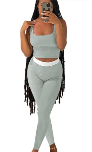 Ribbed Crop Tank Top and Yoga Leggings Set for Women