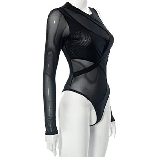 Pinwe Women's See-Through Mesh Bodysuit for Rave Festivals