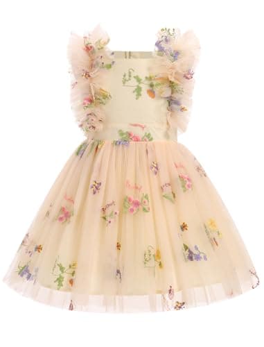 IBTOM CASTLE Girls' Butterfly Daisy Polka Dots Tulle Birthday Dress