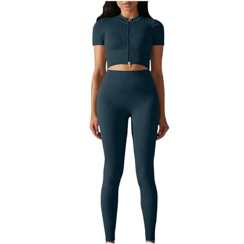 Fartey Women's Matching Workout Set High Waist Leggings & Zip Up Tops