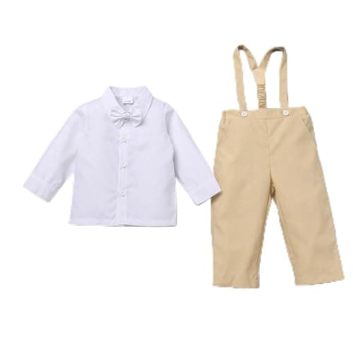 Christening Outfit for Toddler Boy with Bowtie and Suspenders