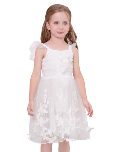 OBEEII Toddler Butterfly Embroidered Tulle Dress for Birthday Party